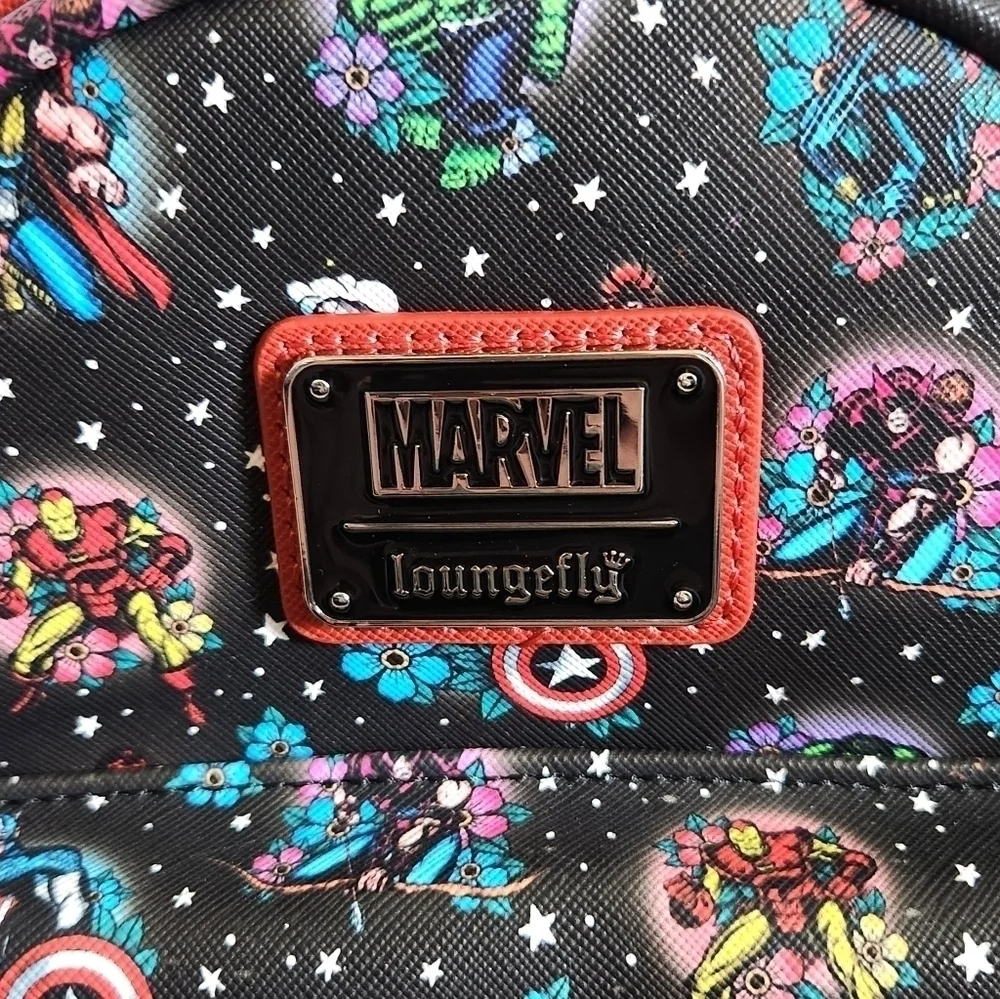 Loungefly Marvel Avengers Tattoo Floral Black Red Mini Backpack NWT